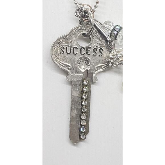 Vintage Key To Success Necklace Hand Stamped Embellished Business College Gift - Picture 5 of 15